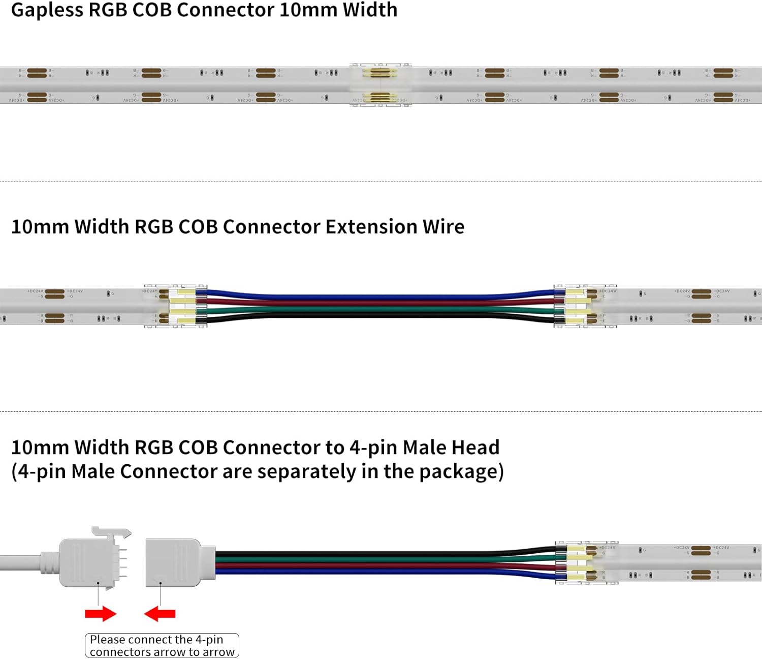 PAUTIX 10mm COB LED Strip Connectors 4 Pin