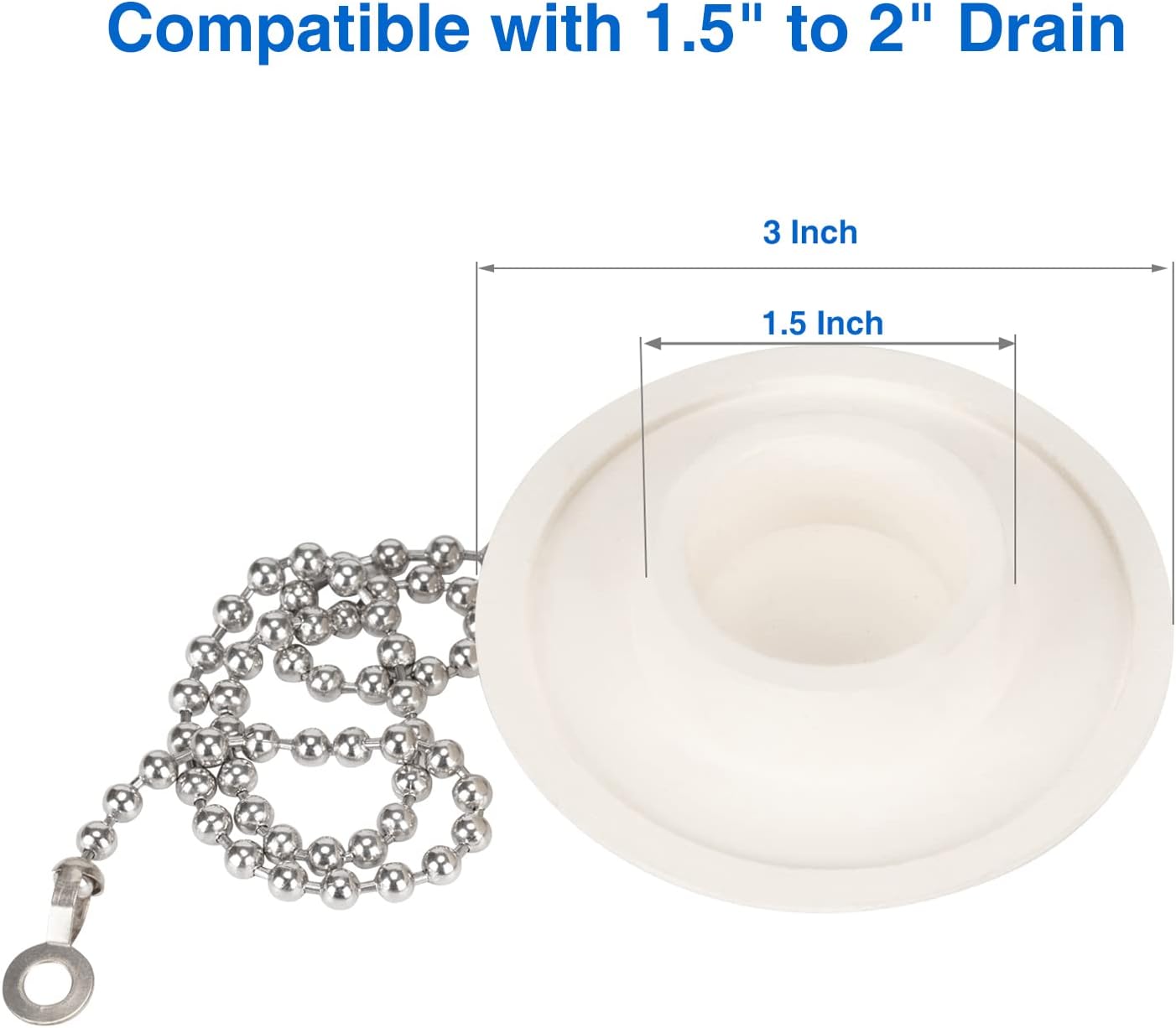 Opzour 2 Pack Tub Stopper with Stainless Chain White