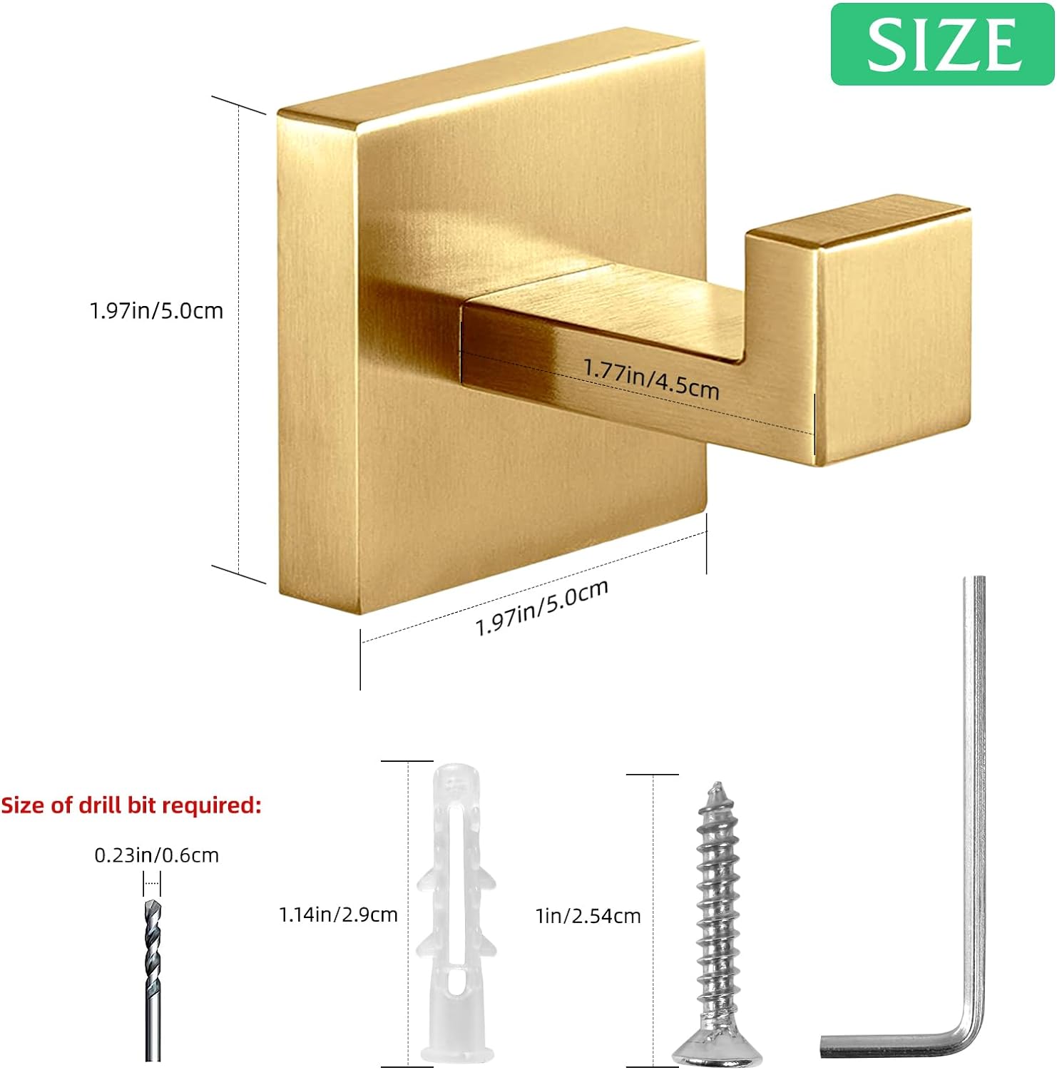 Fenas Towel Hooks 2 Pack Brushed Gold Stainless Steel 1