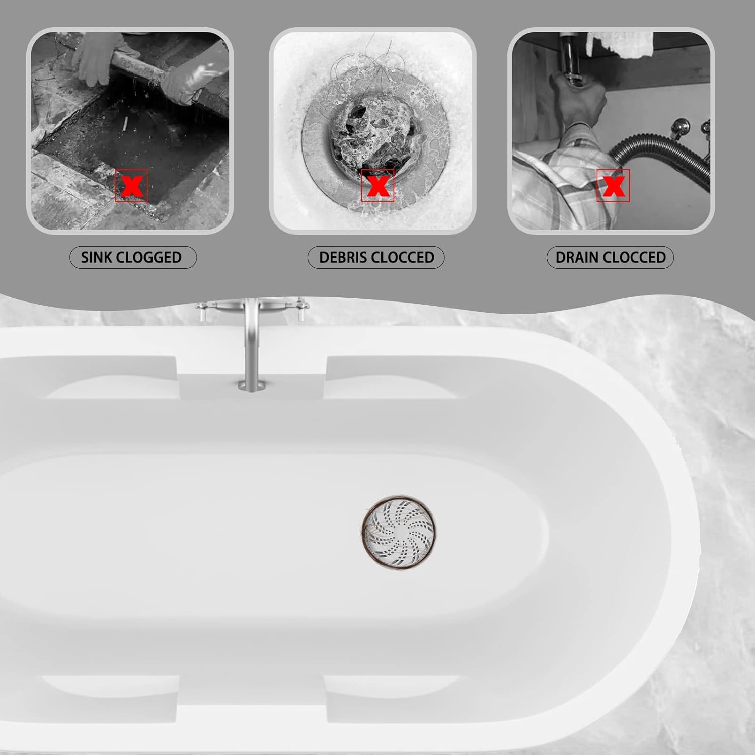 VOHCTO Silicone Drain Hair Catcher for Pop Up and Regular Drains Gray