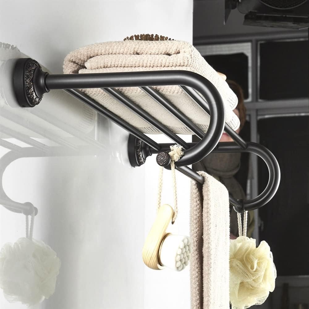 ANNBKA Towel Shelf Pendant Brass Black Antique Double Layer Towel Holder