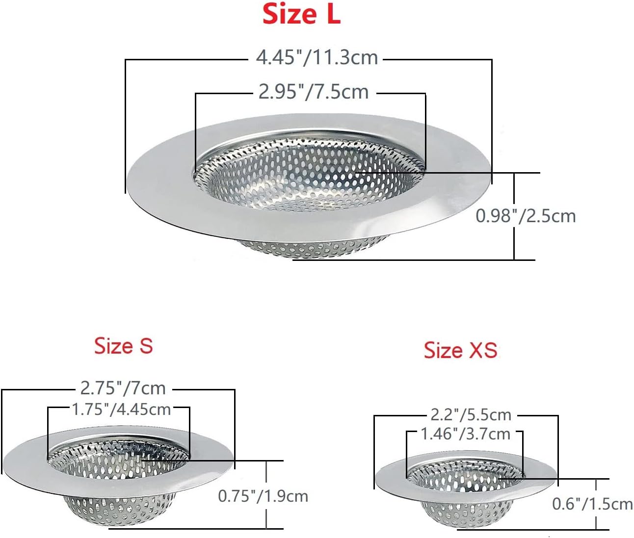 CNSZNAT 3-Pack Drain Strainers for Kitchen and Bath