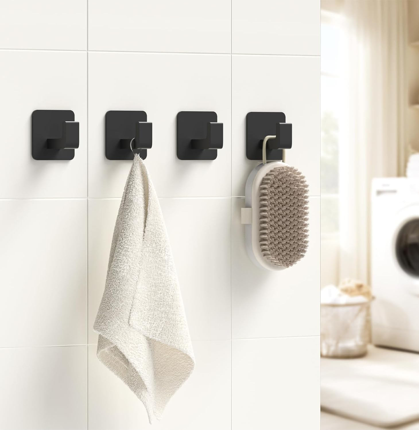 Square Self Adhesive Towel Hooks - 4 Pack Matte Black
