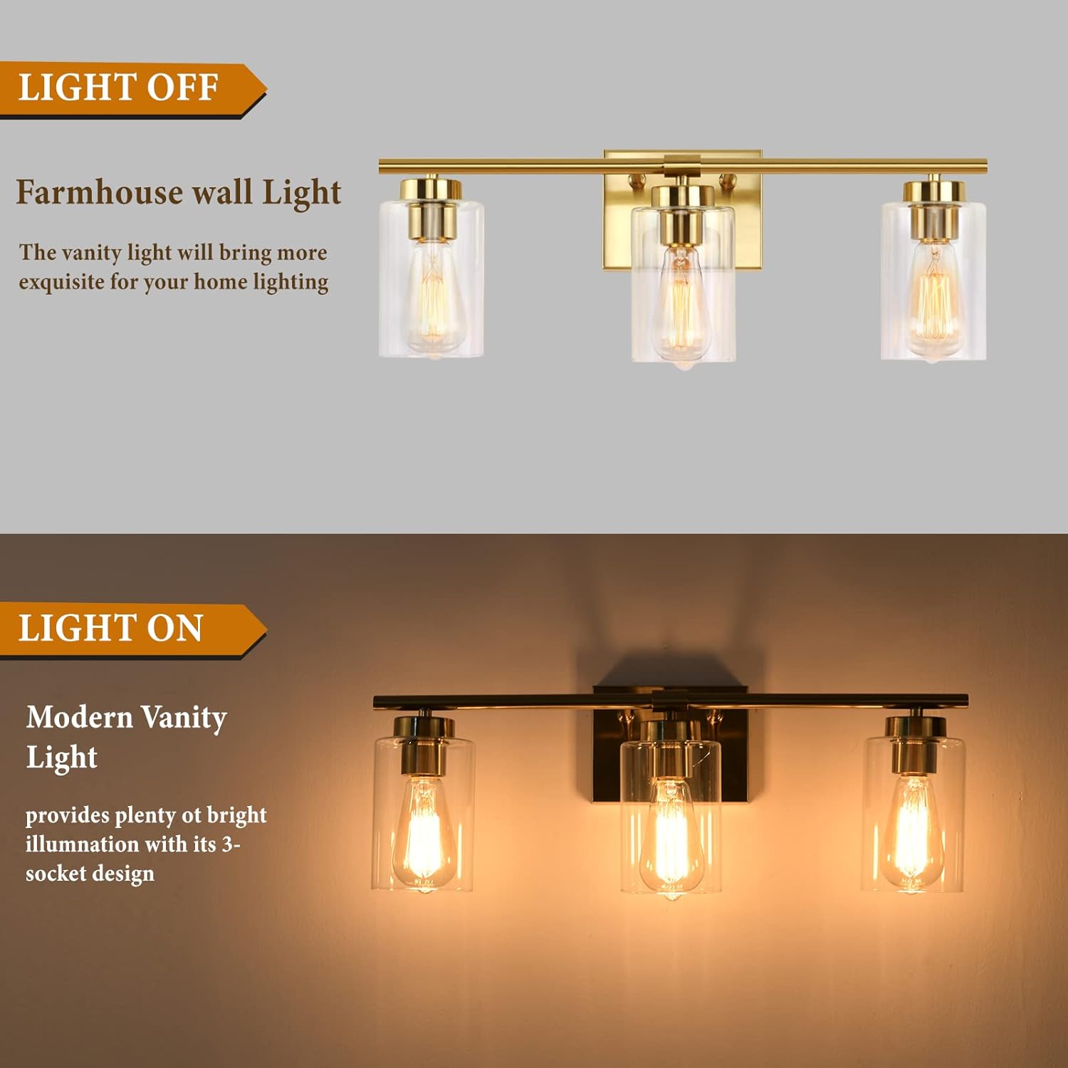 KOSTOMO 3 Light Gold Brass Vanity Light Wall Sconce 1
