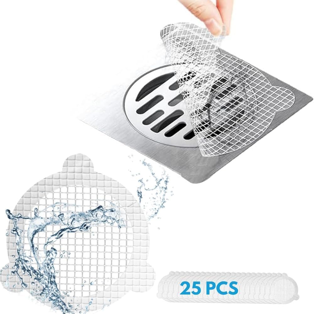 AMAZOPEN 25-Pack Disposable Shower Hair Catcher Stickers