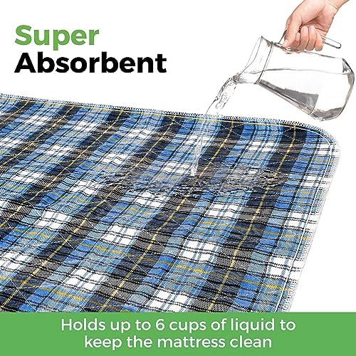 AbleUplift Washable Waterproof Bed Pads 2 Pack Blue Plaid