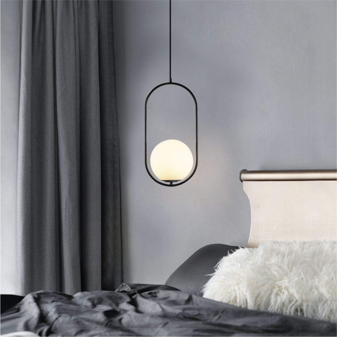 Fulesi Modern Matte Black Pendant Light with White Glass Shade