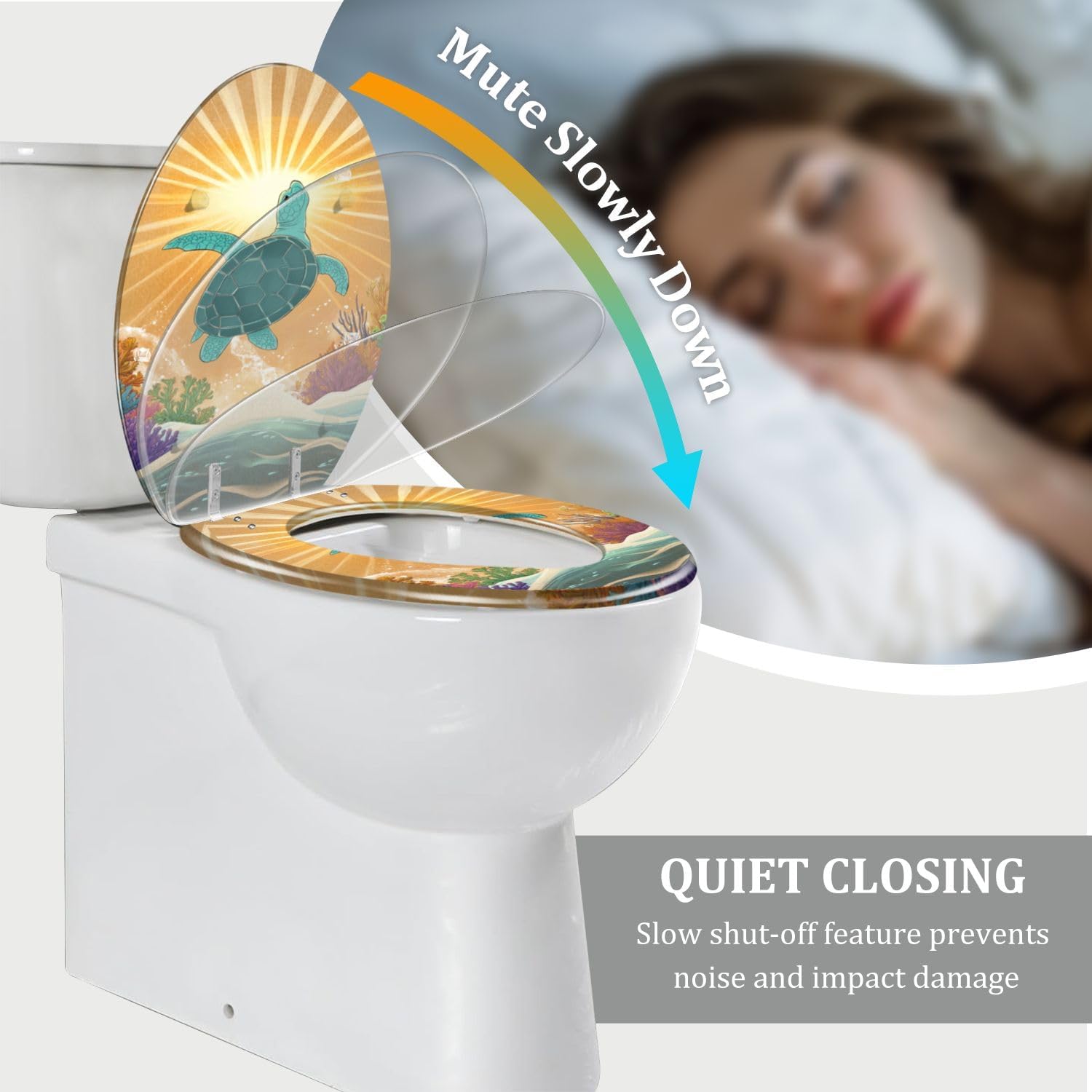 Elongated Toilet Seat with Coastal Art Design 1