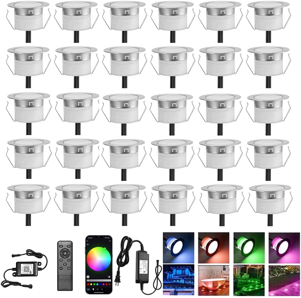 Sumaote 30pcs LED Deck Lights Kit Smart RGB Waterproof Outdoor Lighting