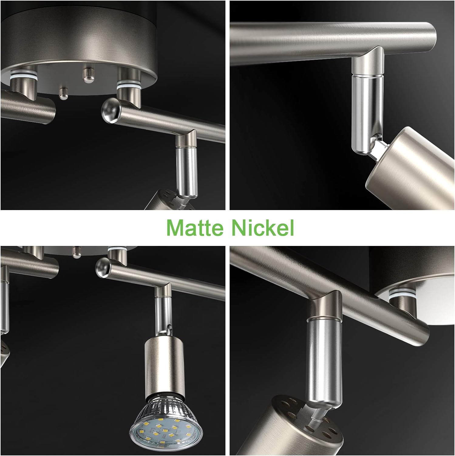 Unicozin LED 4 Light Track Kit Matt Nickel 4-Way Ceiling Spot Lights