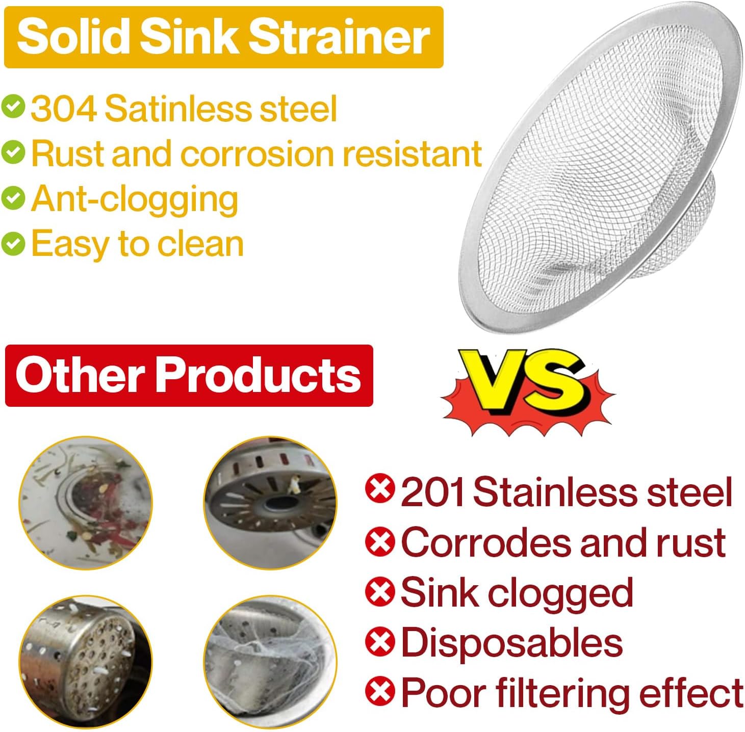 2-Pack Kitchen Bathroom Sink Drain Strainers - 275 2 Inch Hair Catcher Set