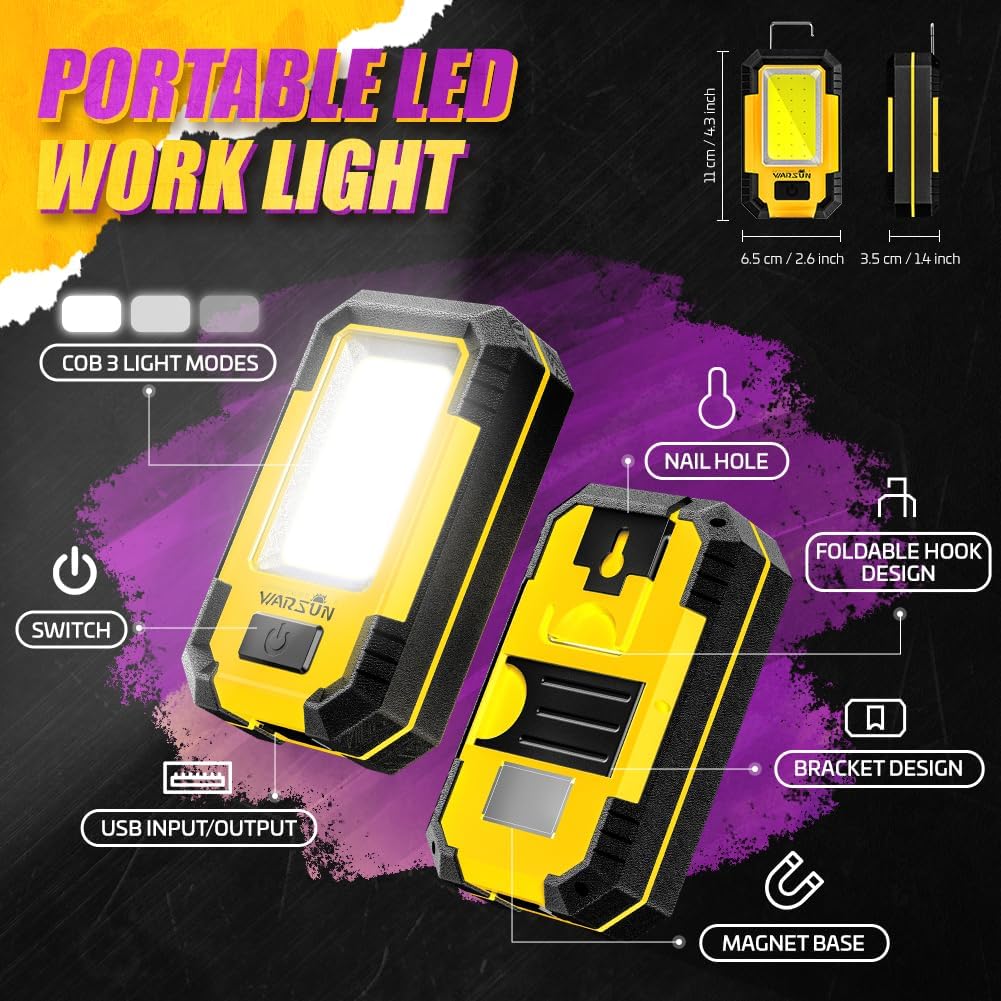 WARSUN Rechargeable LED Work Light 1200LM Bright Yellow