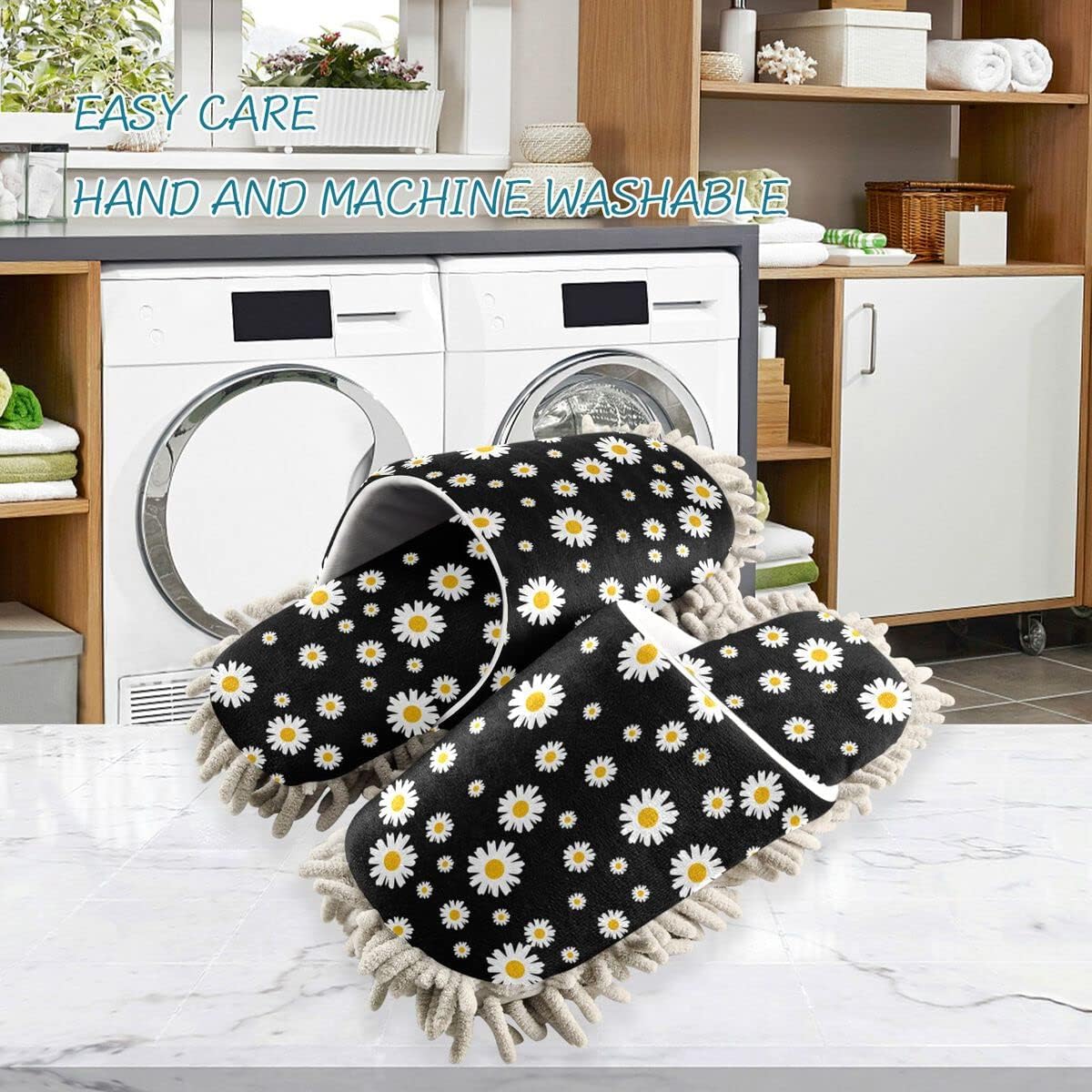 DOMIKING Daisy Flowers Mop Slippers for Women 1