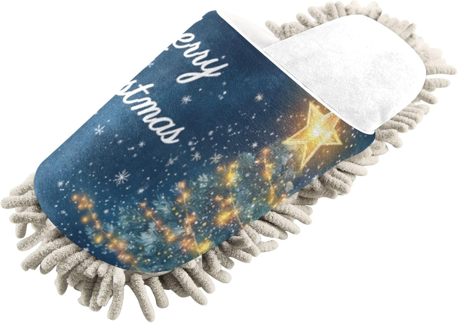 RunningBear White Christmas Mop Slippers for Kitchen Cleaning