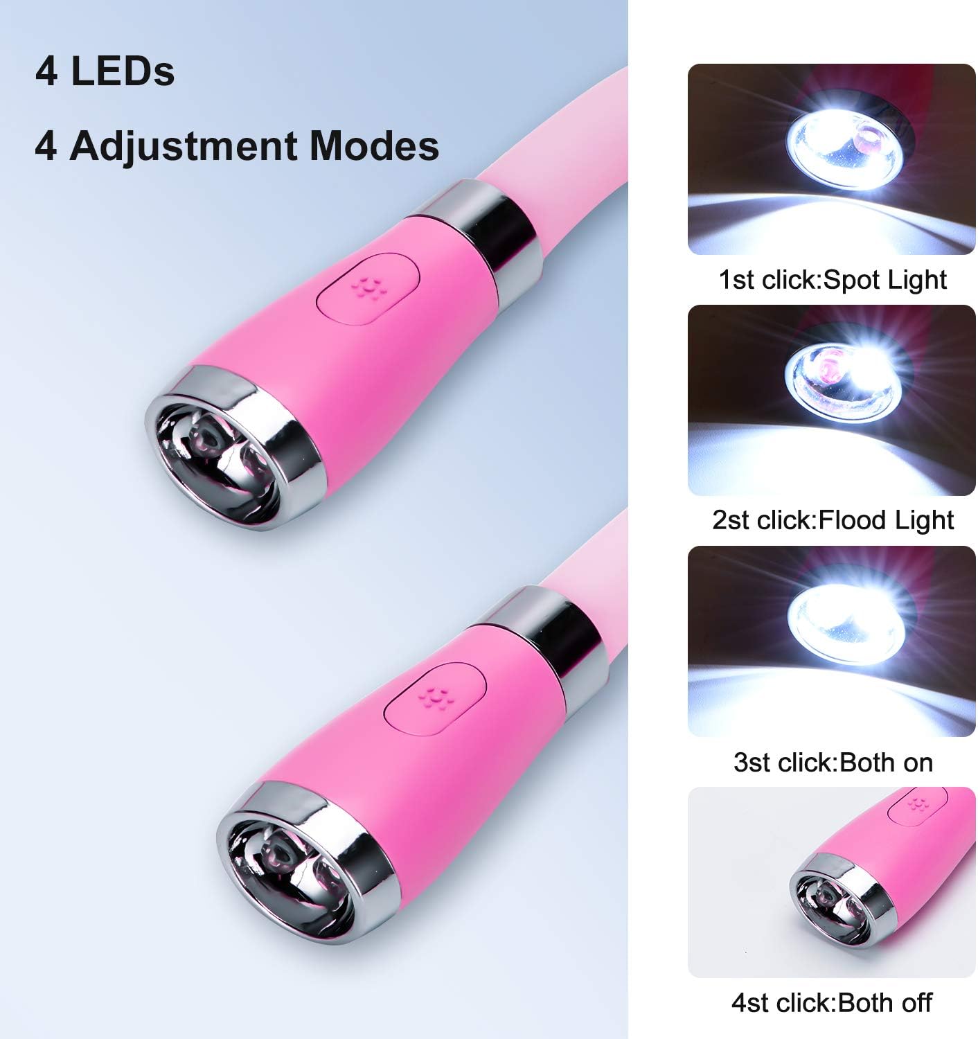 LED Neck Book Light USB Rechargeable with 4 Bright LEDs