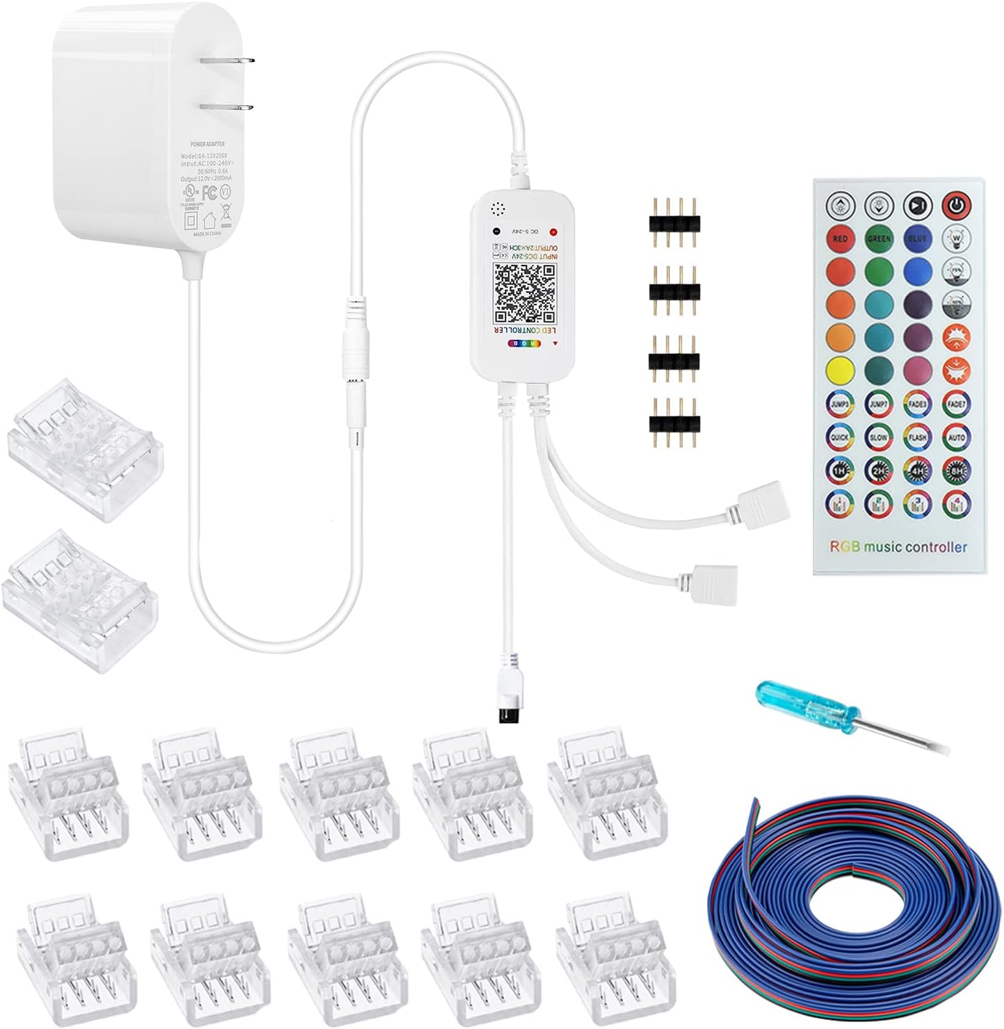 GXILEE Bluetooth RGB LED Controller with UL Power and 4 Pin Connectors