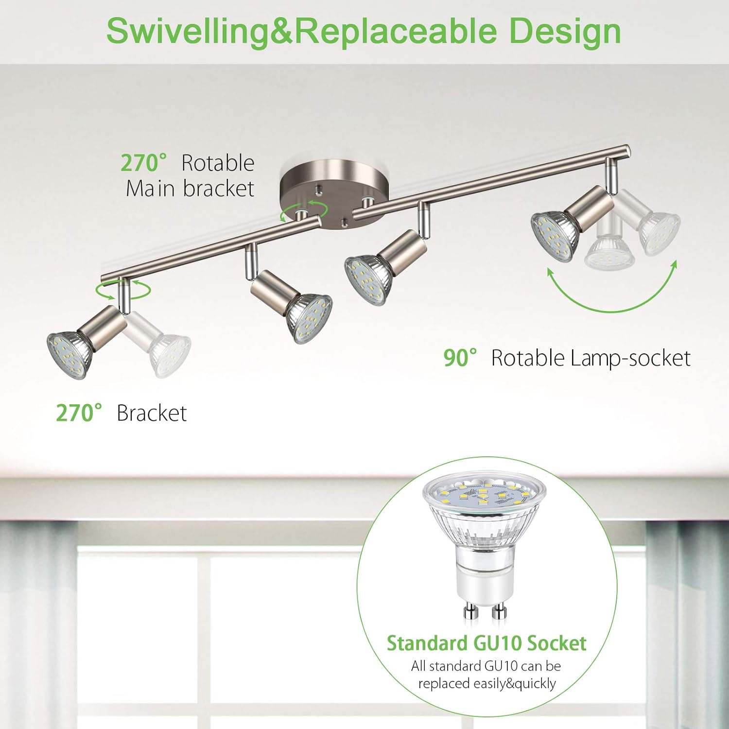 Unicozin LED 4 Light Track Kit Matt Nickel 4-Way Ceiling Spot Lights