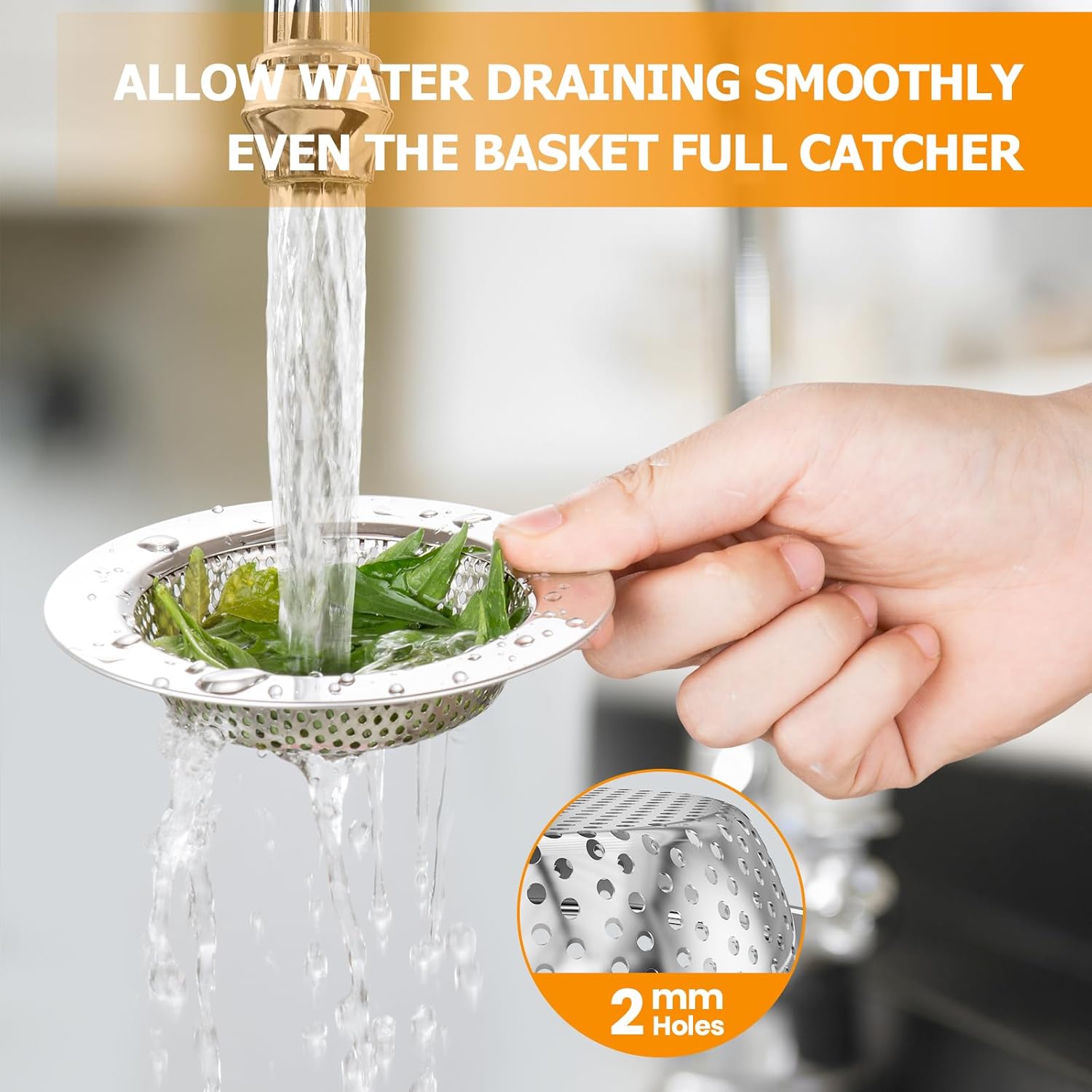 Huntonry 2PCS Kitchen Sink Drain Strainer with 45 Diameter and 30 Mesh Basket