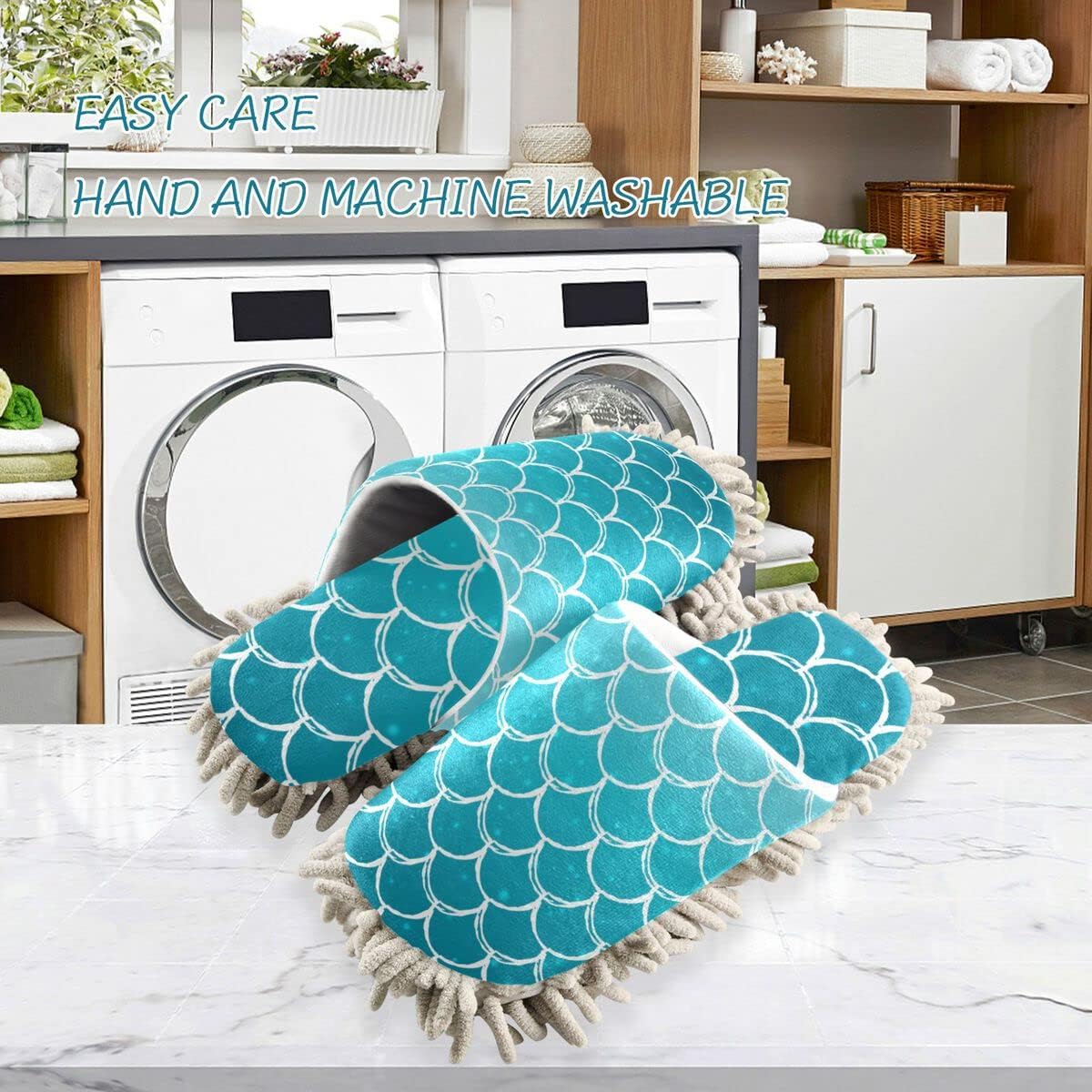DOMIKING Mermaid Scale Mop Slippers for Women 1