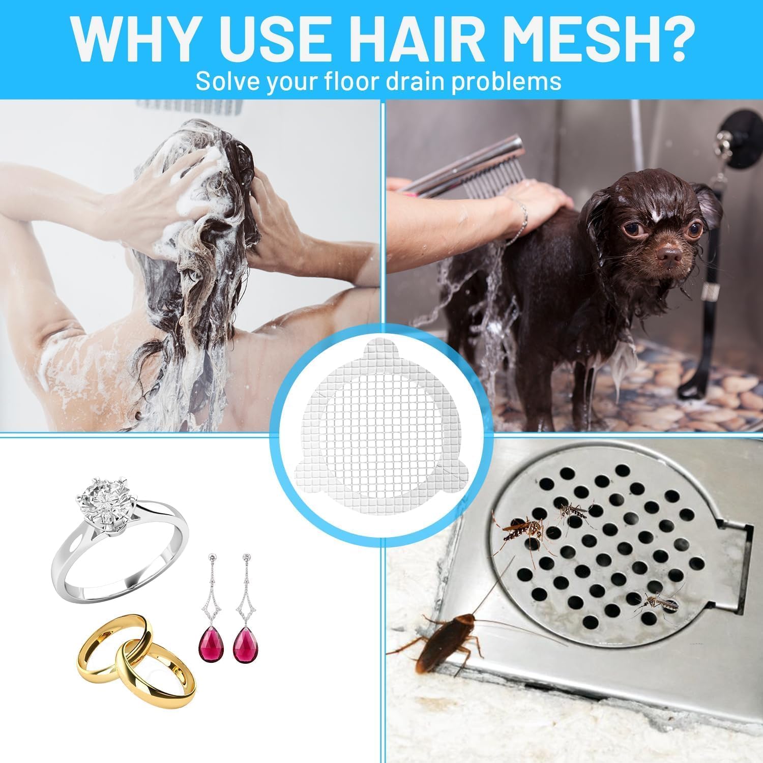 AMAZOPEN 25-Pack Disposable Shower Hair Catcher Stickers