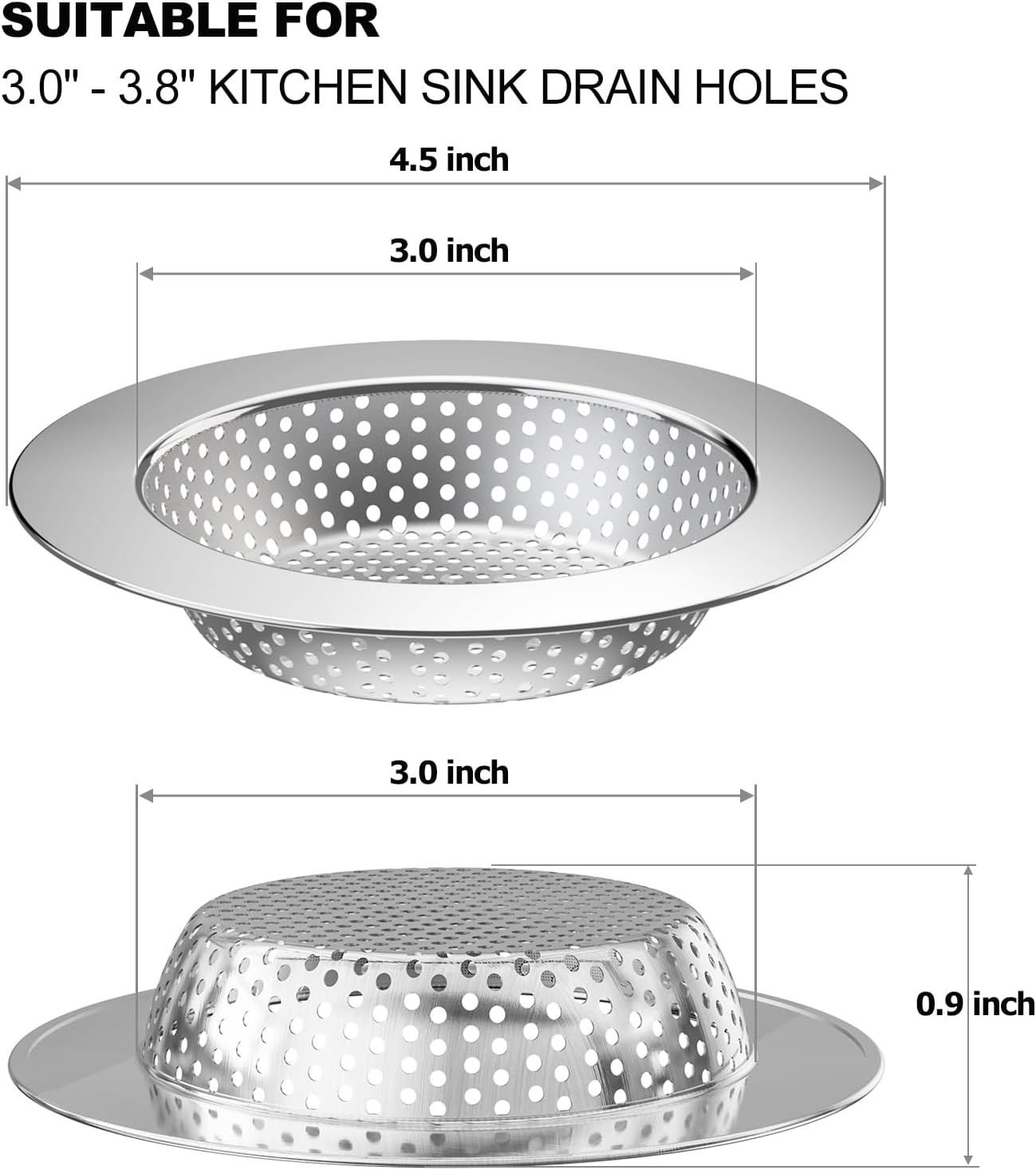 Huntonry 2PCS Kitchen Sink Drain Strainer with 45 Diameter and 30 Mesh Basket