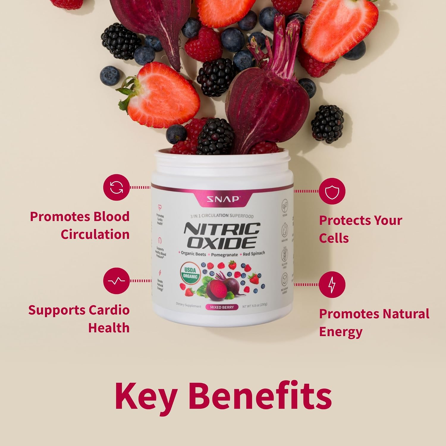 Snap Supplements Organic Beet Root Powder 250g Mixed Berry