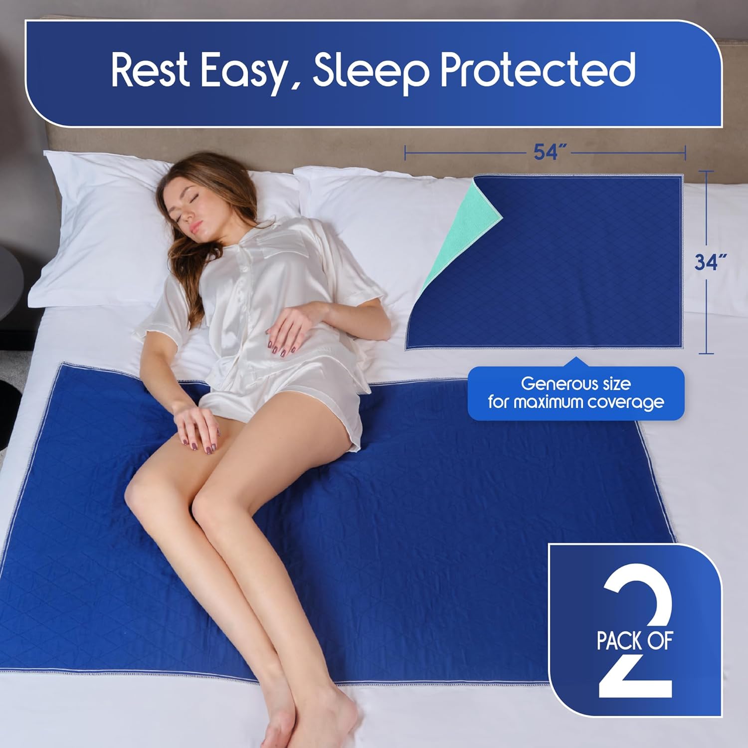 Inspire Waterproof Mattress Protector 2 Pack - Dark Blue for Stain Hiding