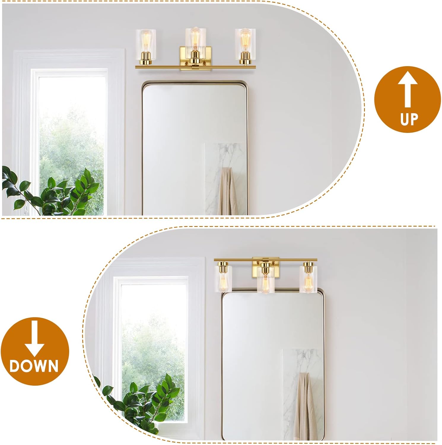 KOSTOMO 3 Light Gold Brass Vanity Light Wall Sconce 1