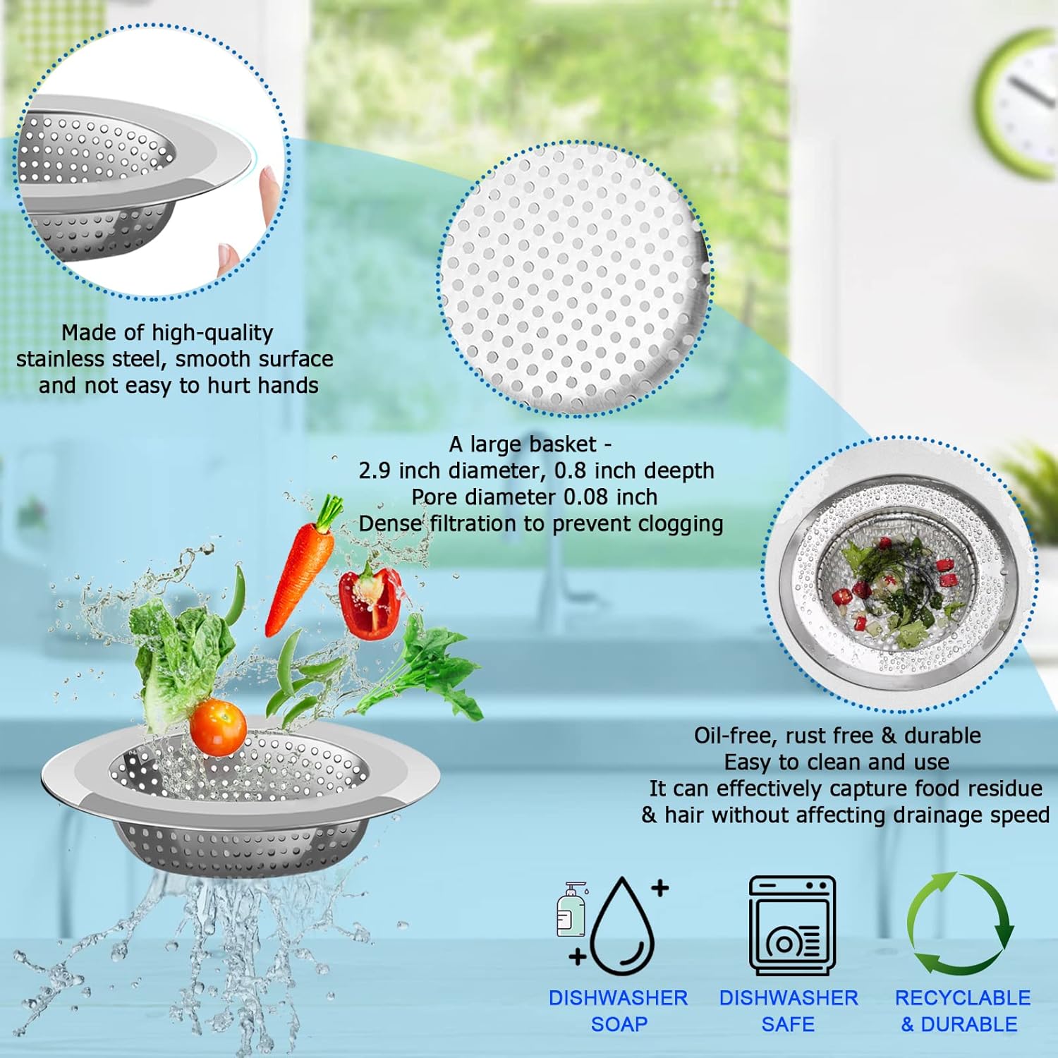 V-TOP 4 Pack Stainless Steel Black Mesh Kitchen Sink Strainers
