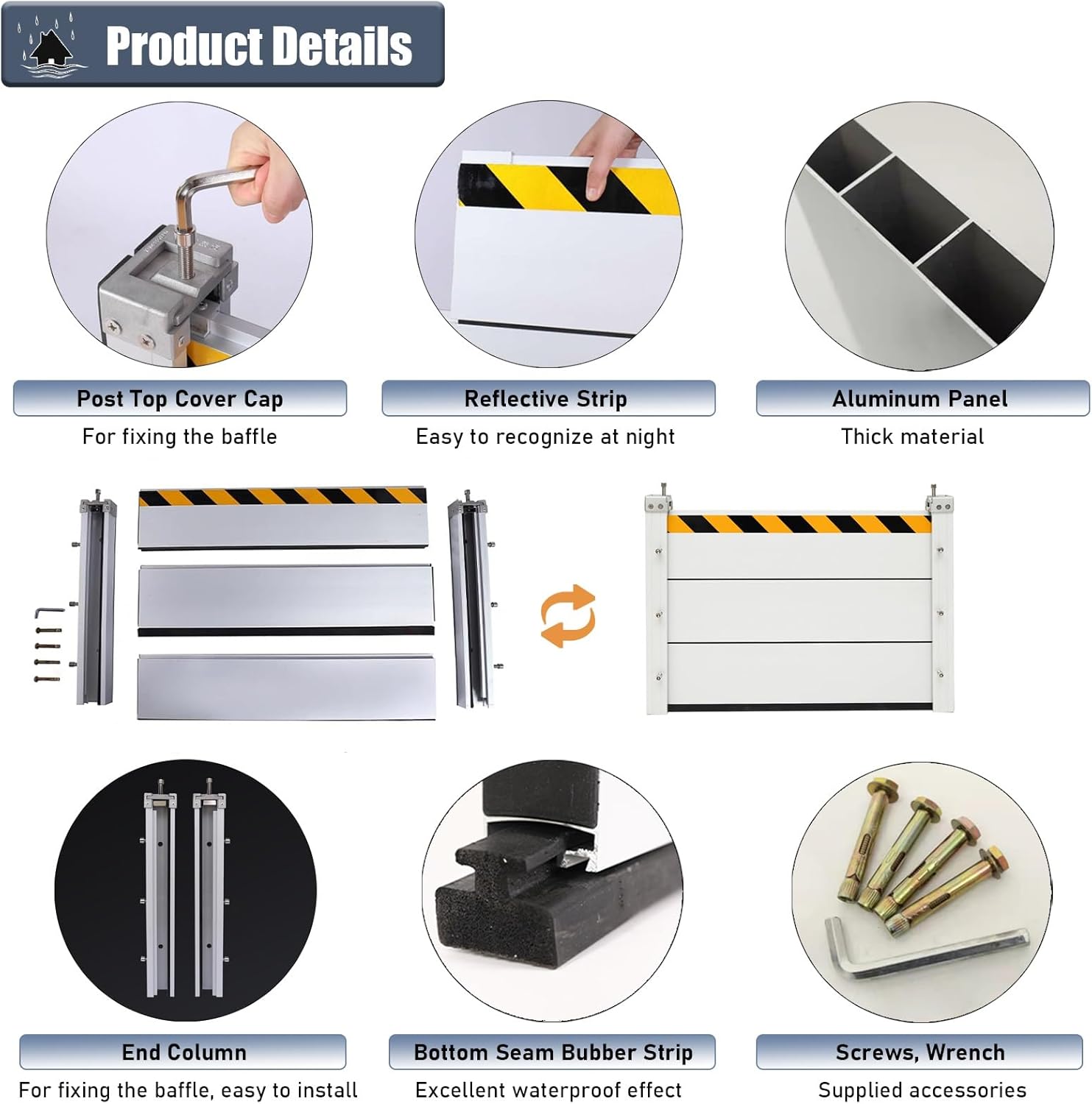 Flood Defense System - 47inch Aluminum Baffle Barriers Silver-L-175c