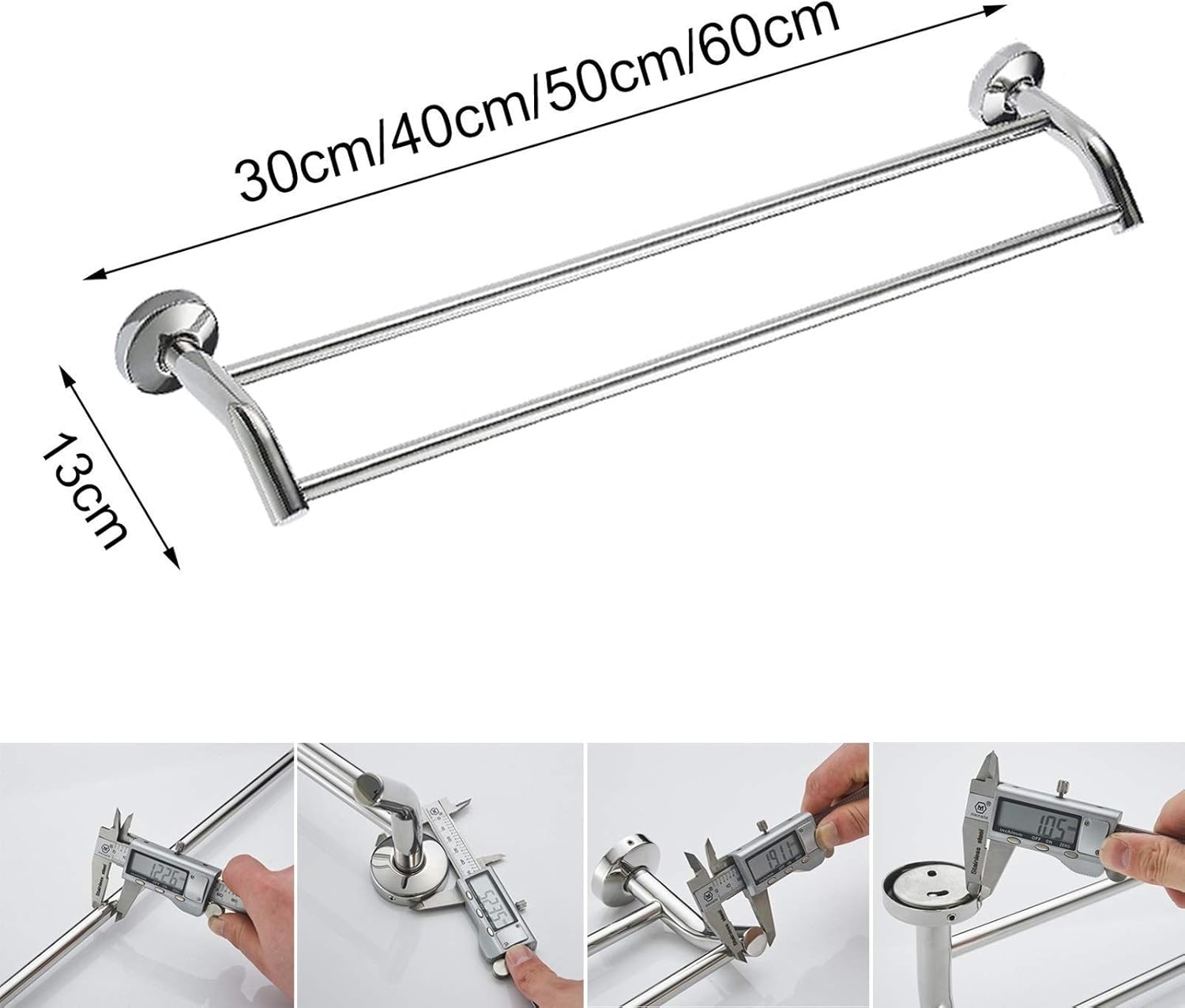 BOCbco Double Towel Rail 30cm Stainless Steel Bathroom Holder