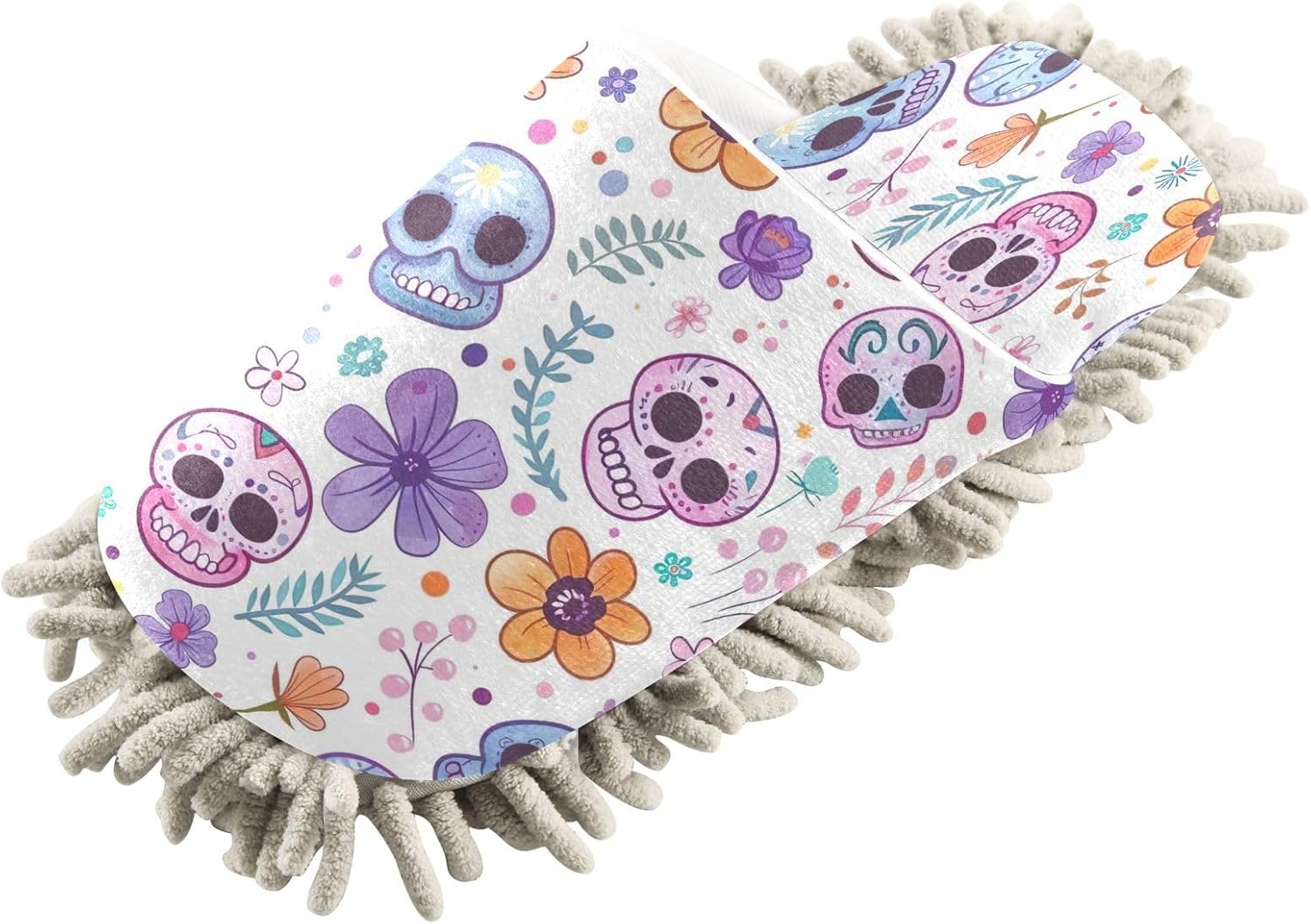 Zhirexin Colorful Skulls Cleaning Mop Slippers