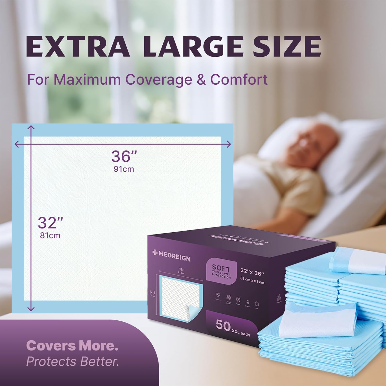 50-Pack Ultra Absorbent Underpads 32x36 Incontinence Pads