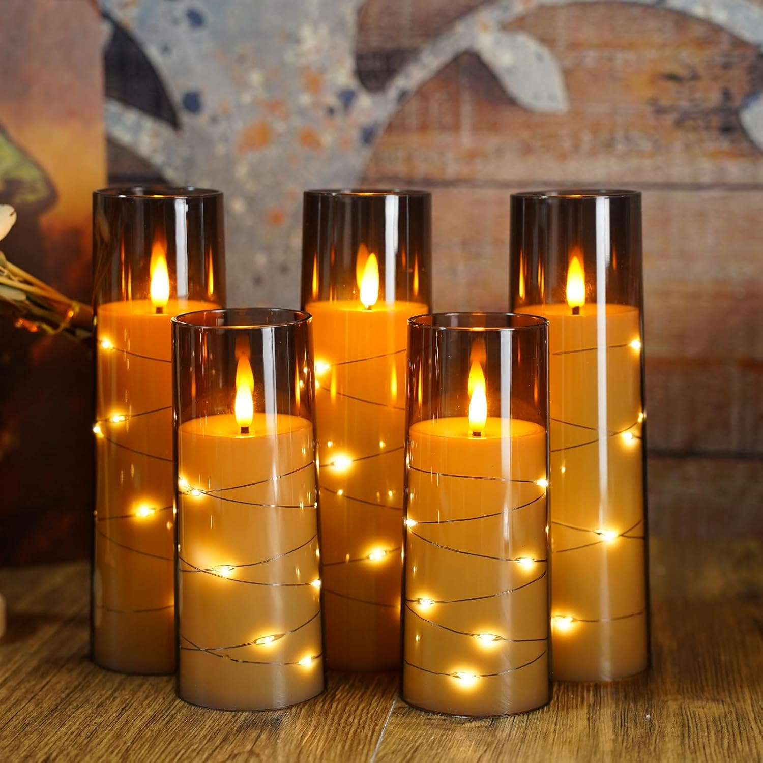 Eebuss Flameless Candles with Star String Set of 7