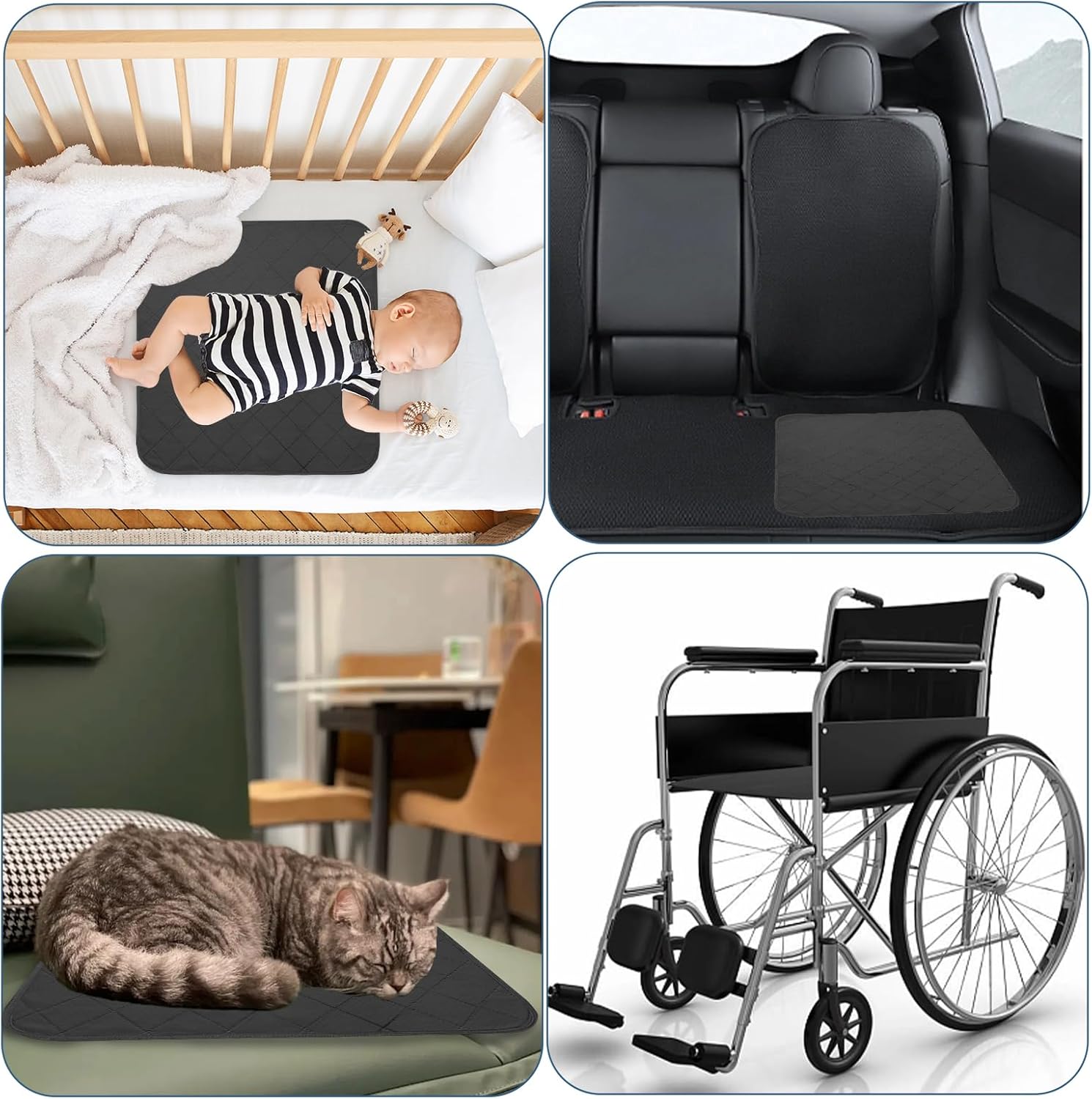 Magik Kover Waterproof Chair Pads 4 Pack Reusable - Black