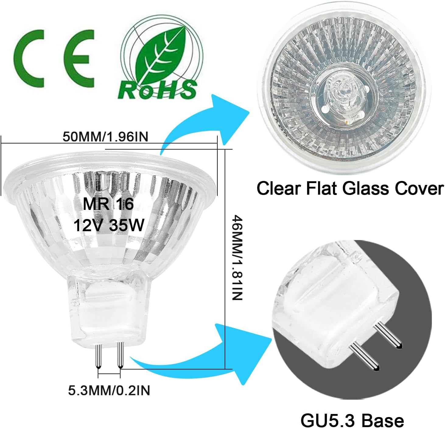 MR16 Halogen Bulb 35W Dimmable 12V Spotlight 6 Pack Warm White