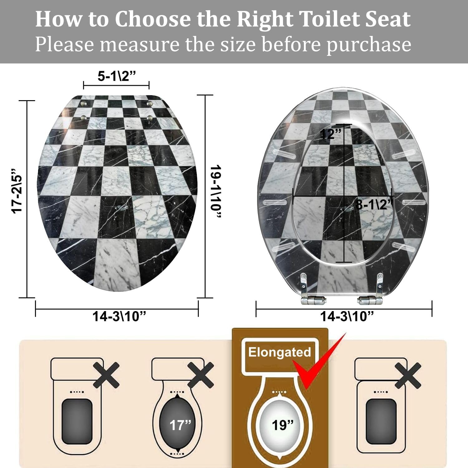 TRANQDEHOM Decorative Toilet Seat with Quiet Close Hinges