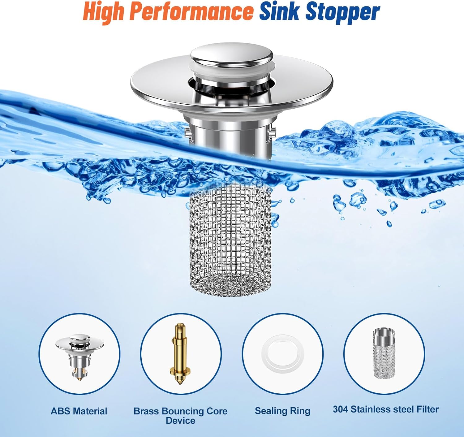 Bathroom Sink Stopper Hair Catcher with Pop Up Mechanism 1Pcs Universal Replacement