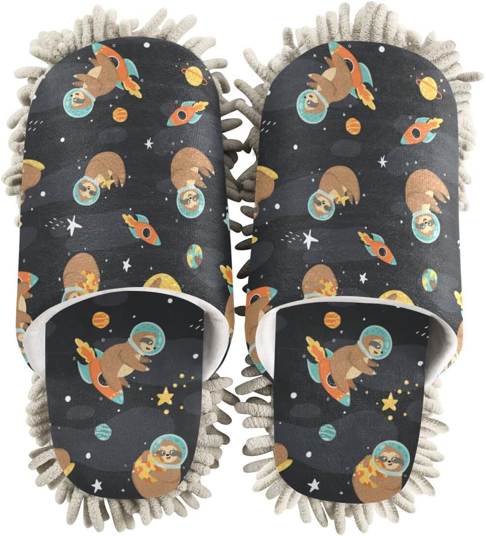 DOMIKING Sloth Astronaut Mop Slippers for Cleaning