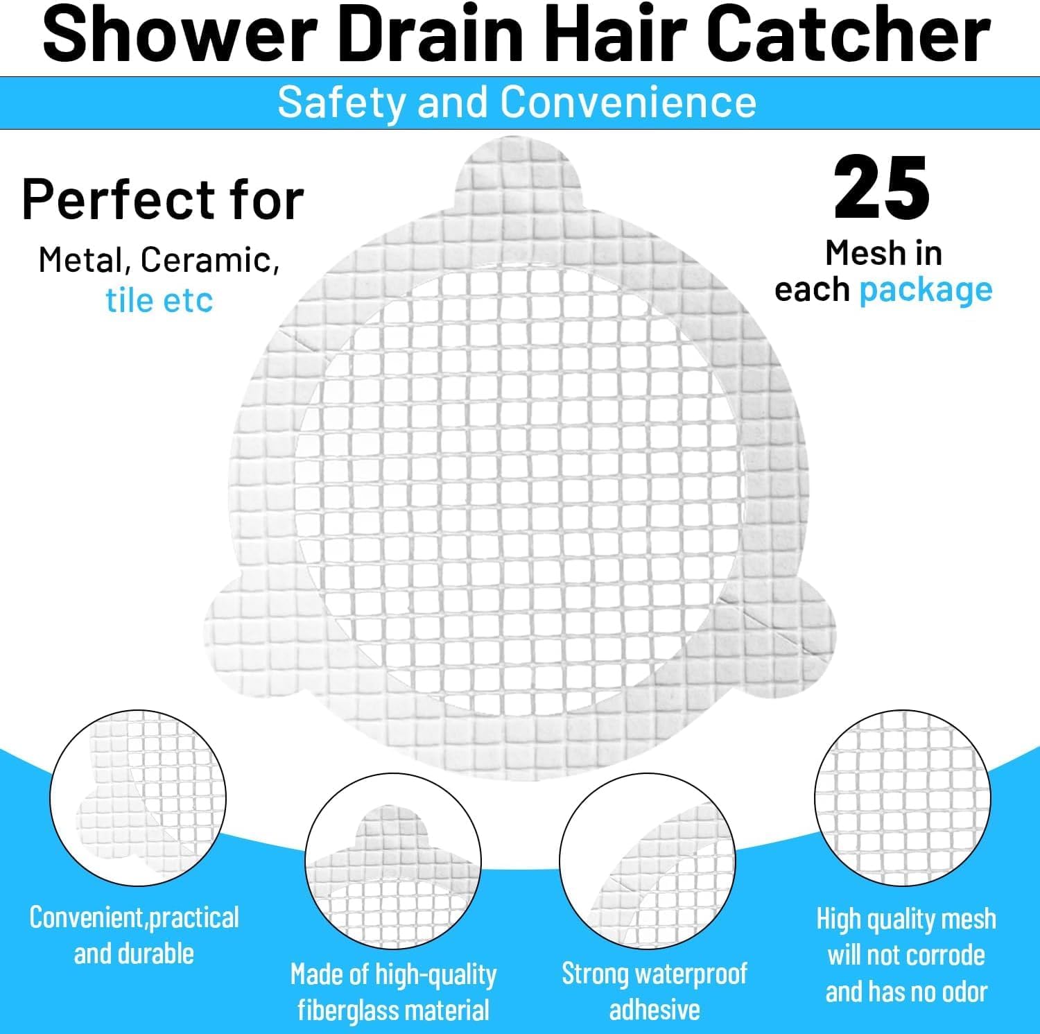 AMAZOPEN 25-Pack Disposable Shower Hair Catcher Stickers
