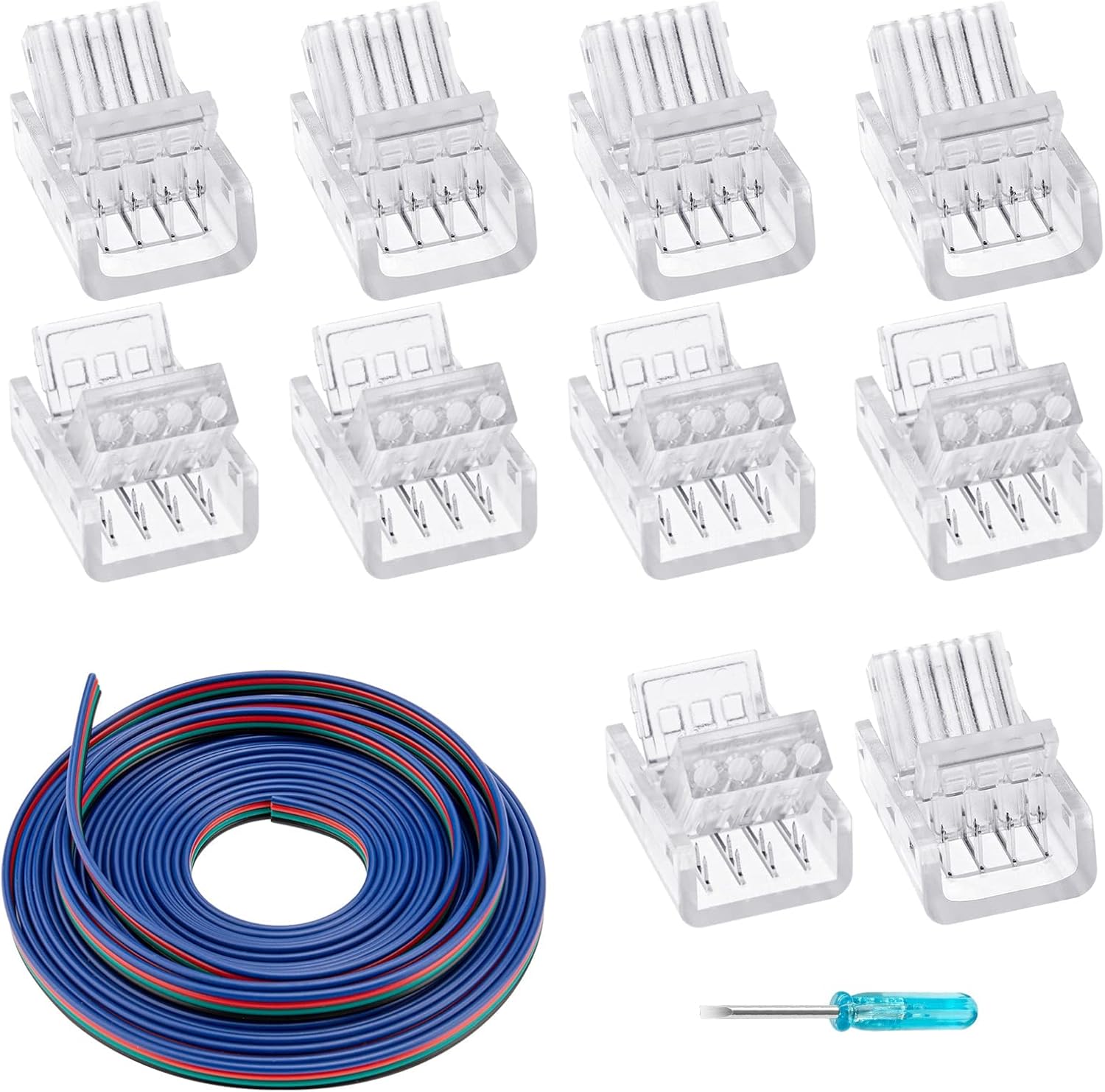 GXILEE 4 Pin LED Strip Connector 10 Pack with 164ft Extension Cable