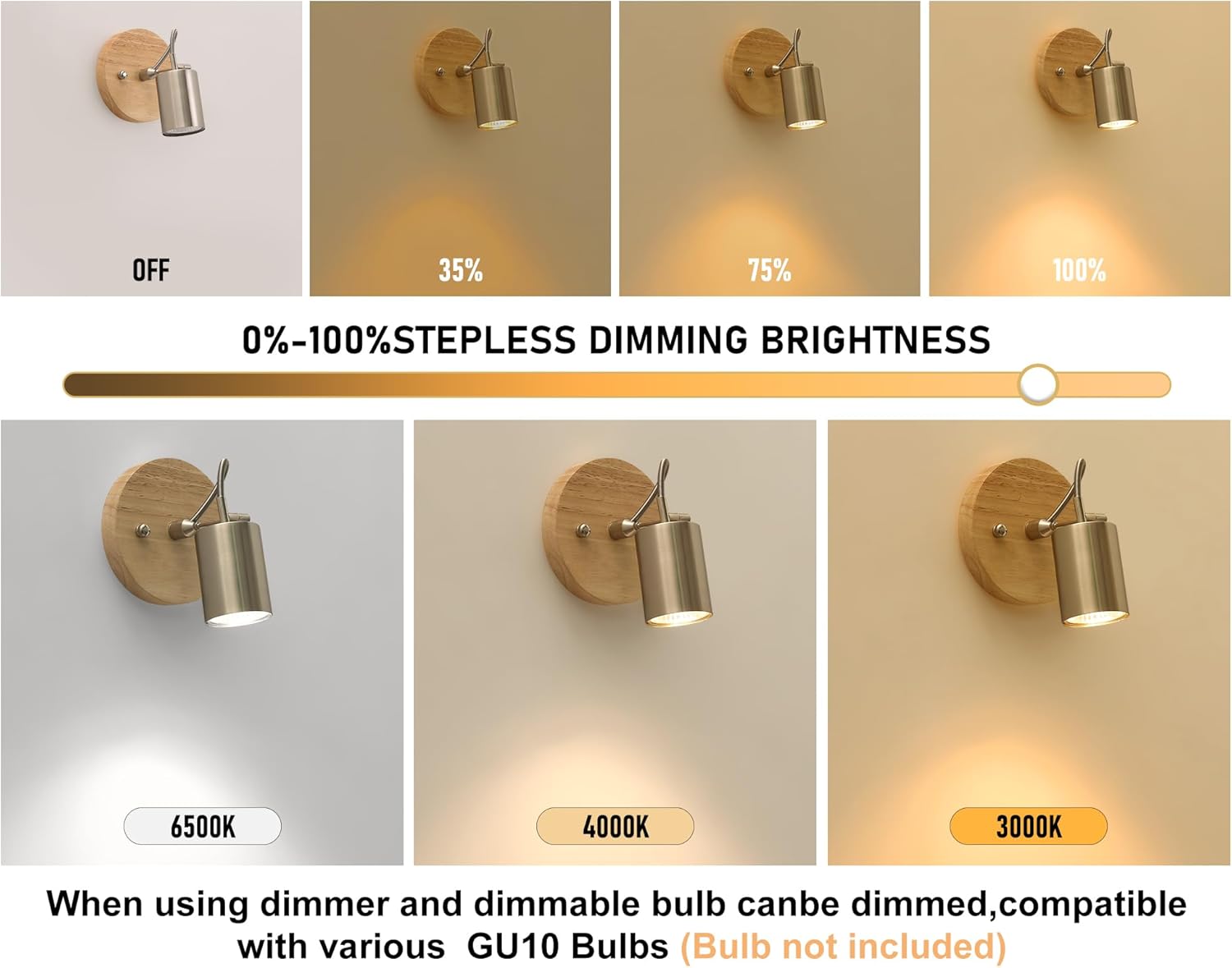 2 Pack Adjustable Ceiling Spotlights with Wooden Base 1