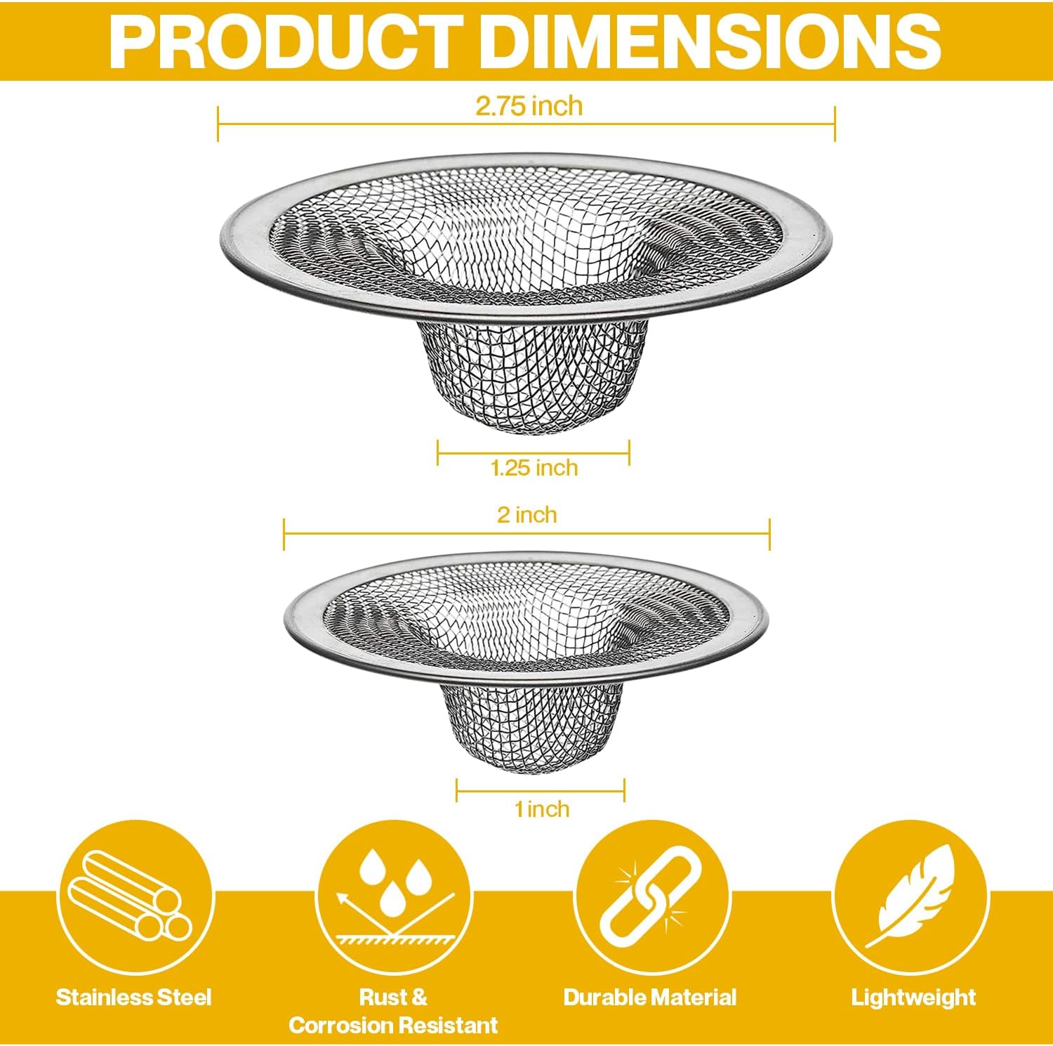 2-Pack Kitchen Bathroom Sink Drain Strainers - 275 2 Inch Hair Catcher Set