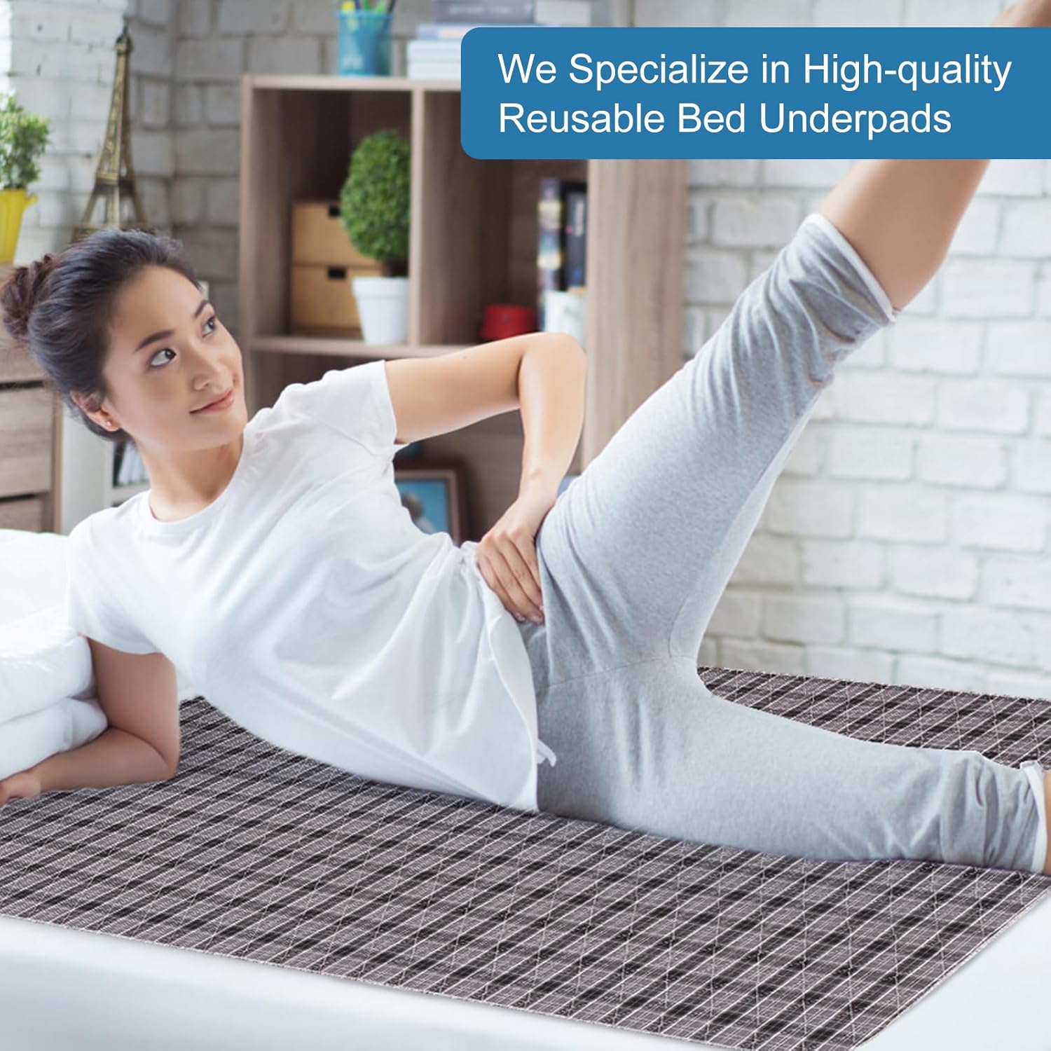 OUTCREATOR Washable Bed Pads 34x56 Black Plaid Pack of 2 1