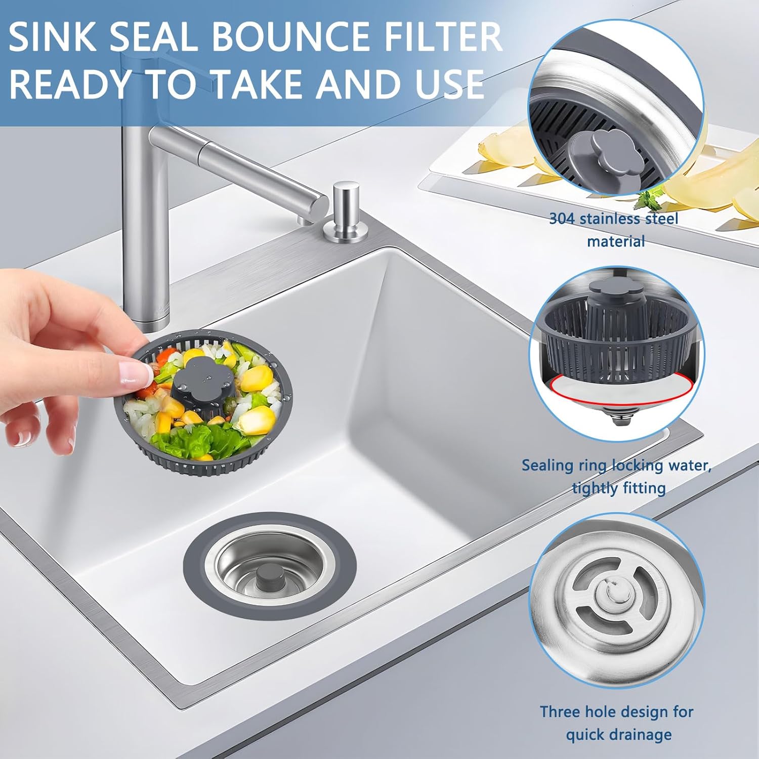 3 in 1 Kitchen Sink Drain Strainer 2 Pack