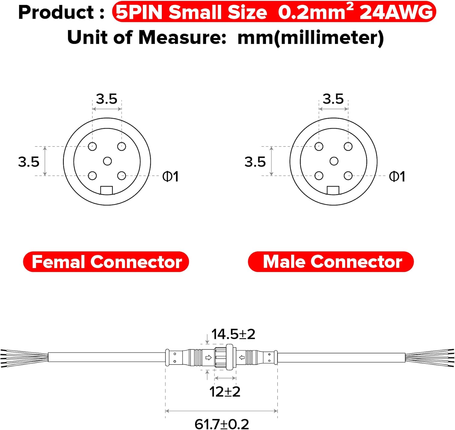 BTF-LIGHTING 5 Pin Y Splitter Connector Set