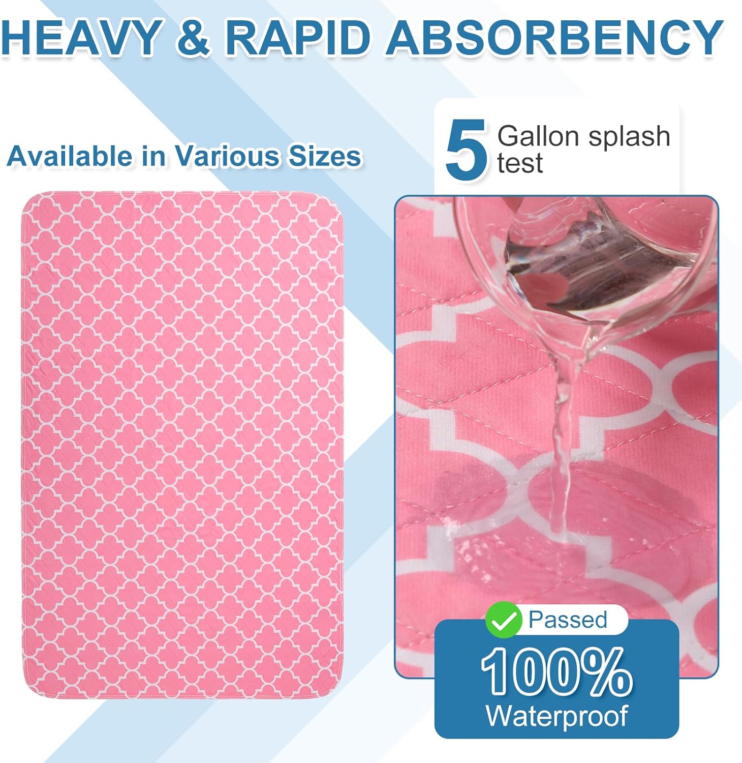 OUTCREATOR Washable Bed Pads 34 x 56 Pack of 2 Pink
