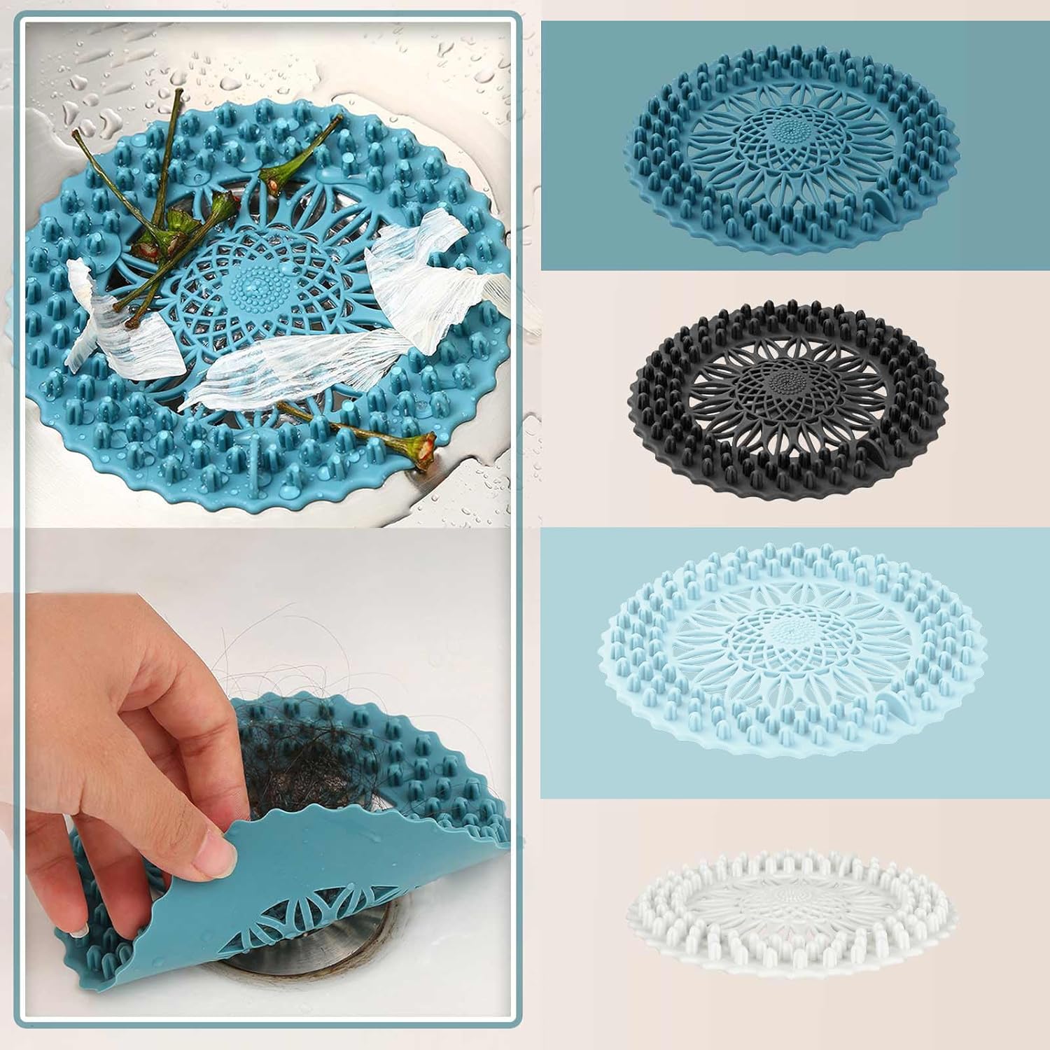 Hair Catcher Shower Drain Cover - Durable Silicone Easy to Install and Clean