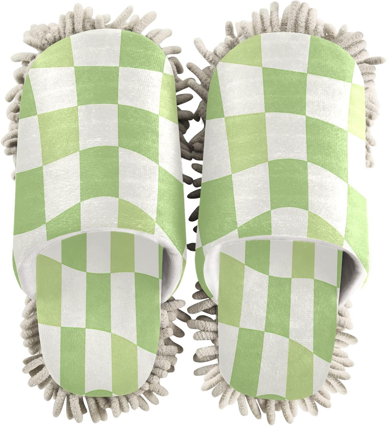 Zhirexin Green Checkered Mopping Slippers