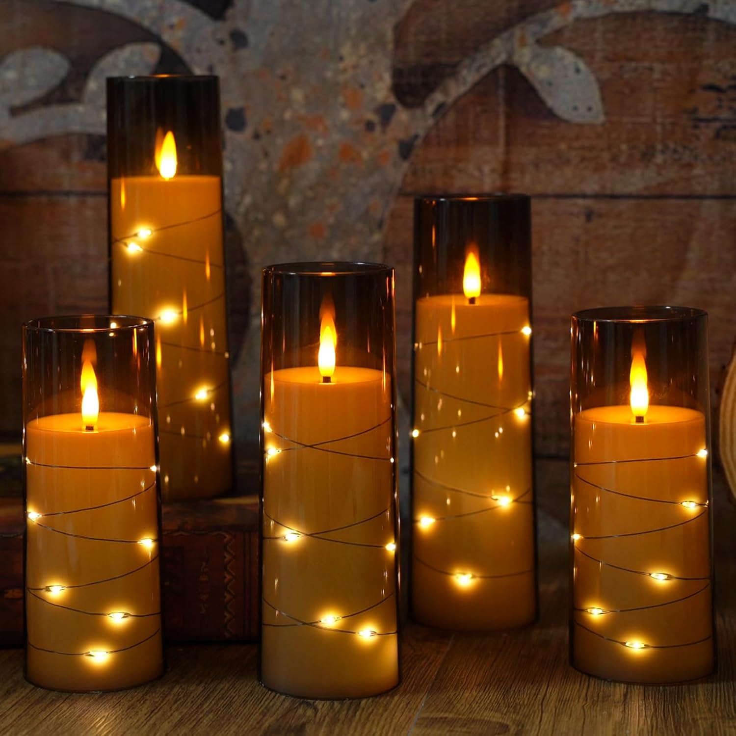 Eebuss Flameless Candles with Star String Set of 7